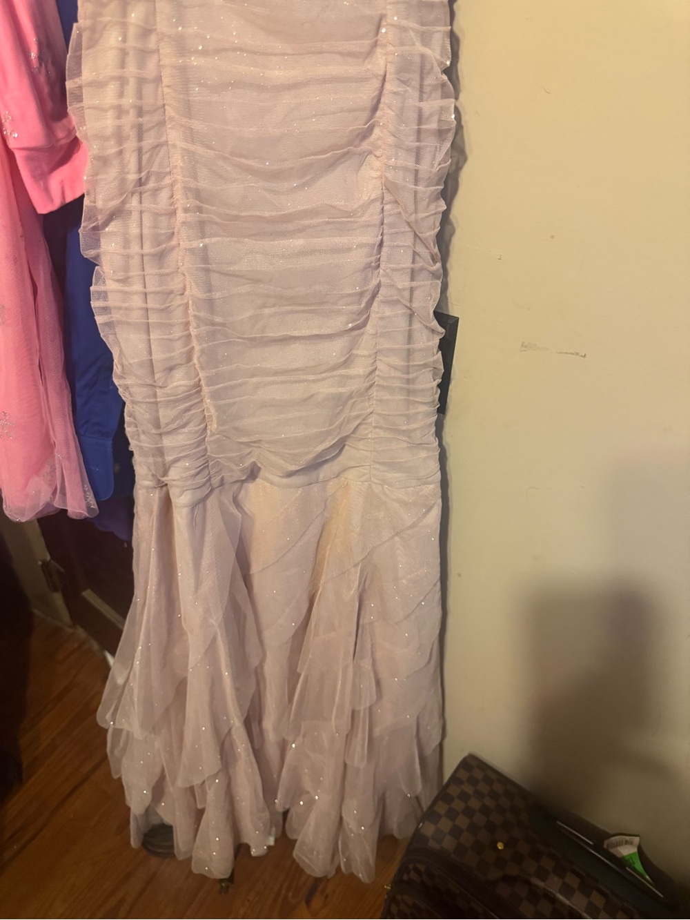 Sparkling Light Pink Ruffle Prom Gown